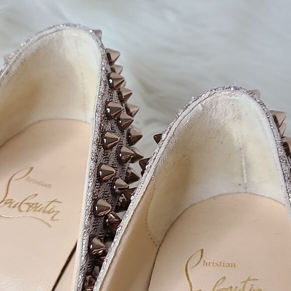 Christian Louboutin Spiked Heels in Silver and Cream - Picture 11 of 16
